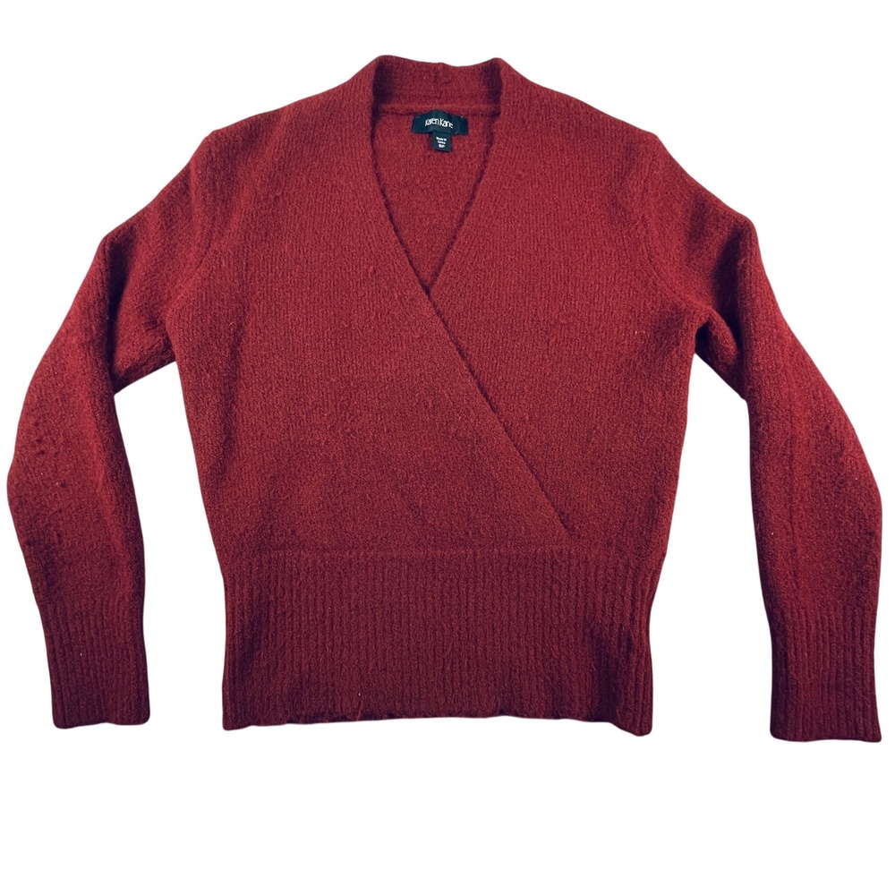 Karen Kane Sweater Womens SP Deep Red Surplice Wrap V-Neck Fuzzy Ribbed
